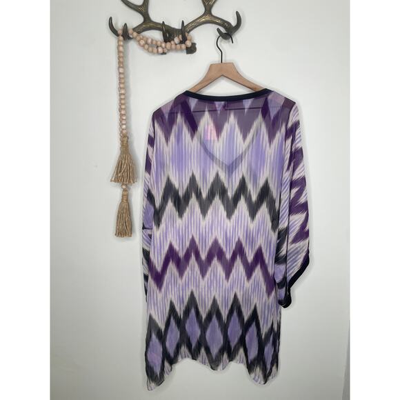 NWT Calypso St Barth Purple Silk Chevron Kaftan Dress Large Beach Cruisewear - Picture 5 of 8